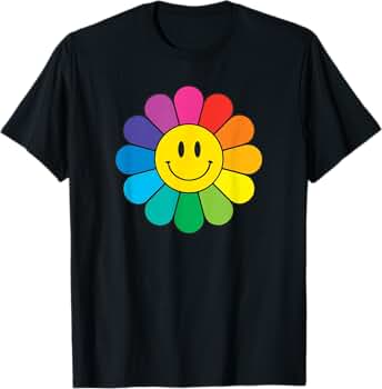 Amazon.com: Happy Retro Rainbow Flower T-Shirt : Clothing, Shoes